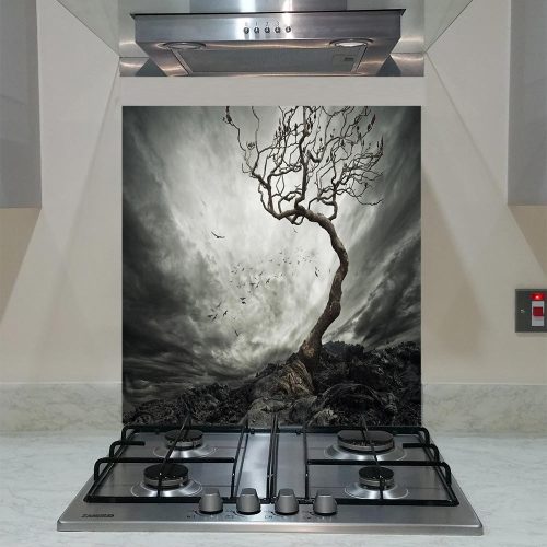 Spritzschutz Aus Gehärtetem Glas – 4 Mm, Weiße Wellen Auf Schwarz, Breite 60 X Höhe 70 Cm