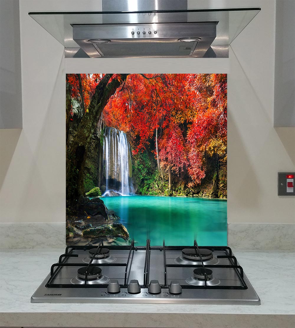 Premier Range Glass Splashback With Waterfall Design - 6mm Toughened Glass, UK Made